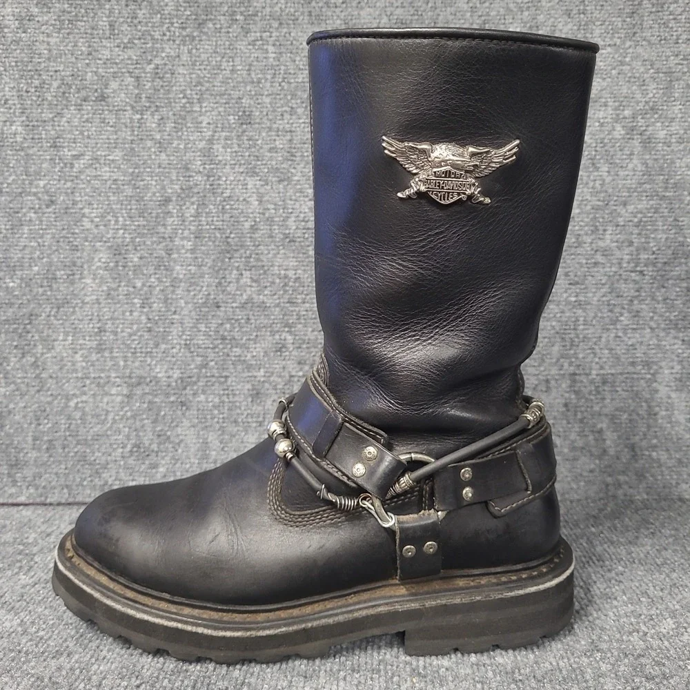 Harley Davidson Stratus 95143 Mens Sz 9.5 Black Harness Biker Boots Motorcycle